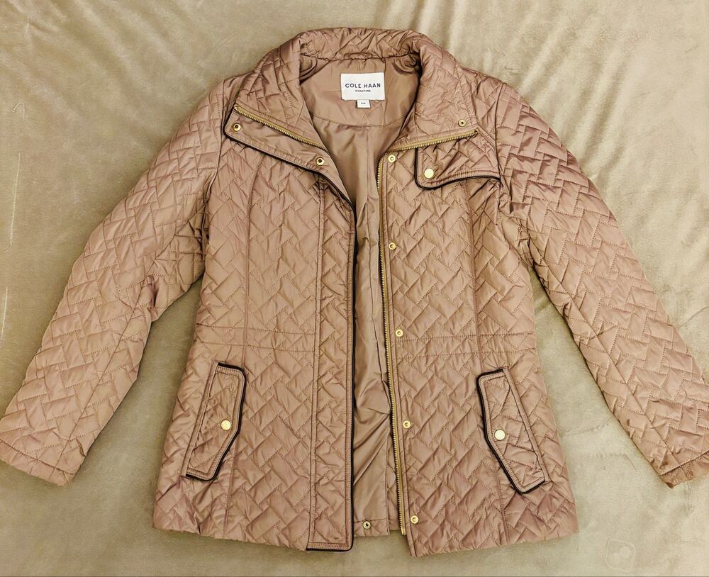 Cole Haan Signature Women's Quilted Jacket Coat - Dusty Pink / Taupe, Size Small